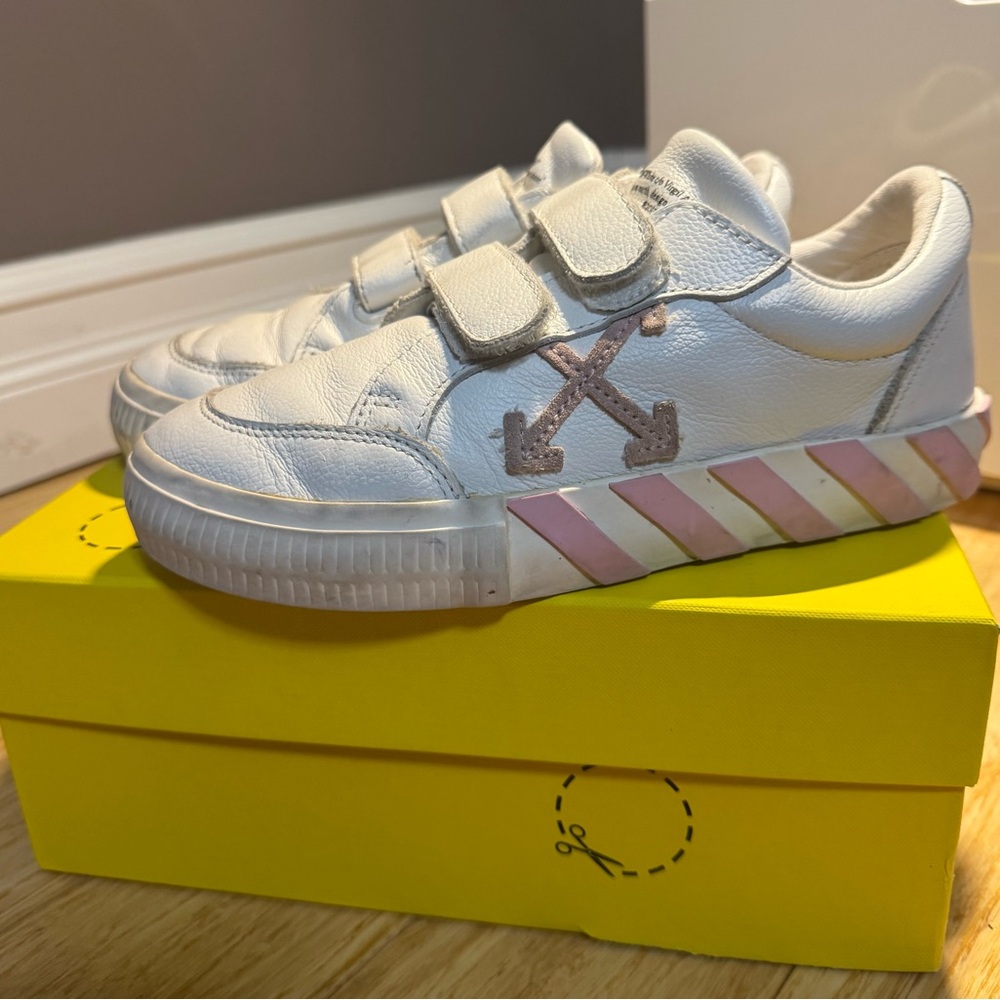 Off-White White and Pink Sneakers with Velcro Straps